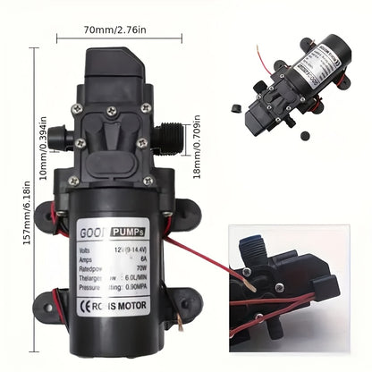 High-Pressure 130PSI Diaphragm Water Pump - Self-Priming, 6L/Min Flow | Easy Installation for RVs, Boats, and Gardens | Durable 12V with Auto Switch.