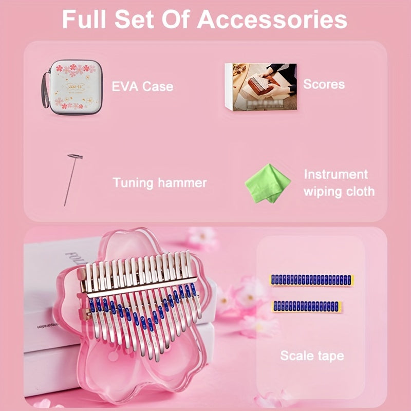 MINGYQOU Sakura Crystal Kalimba - Transparent Cherry Blossom Thumb Piano with 17 or 21 Keys, Acrylic Body, Case Included.