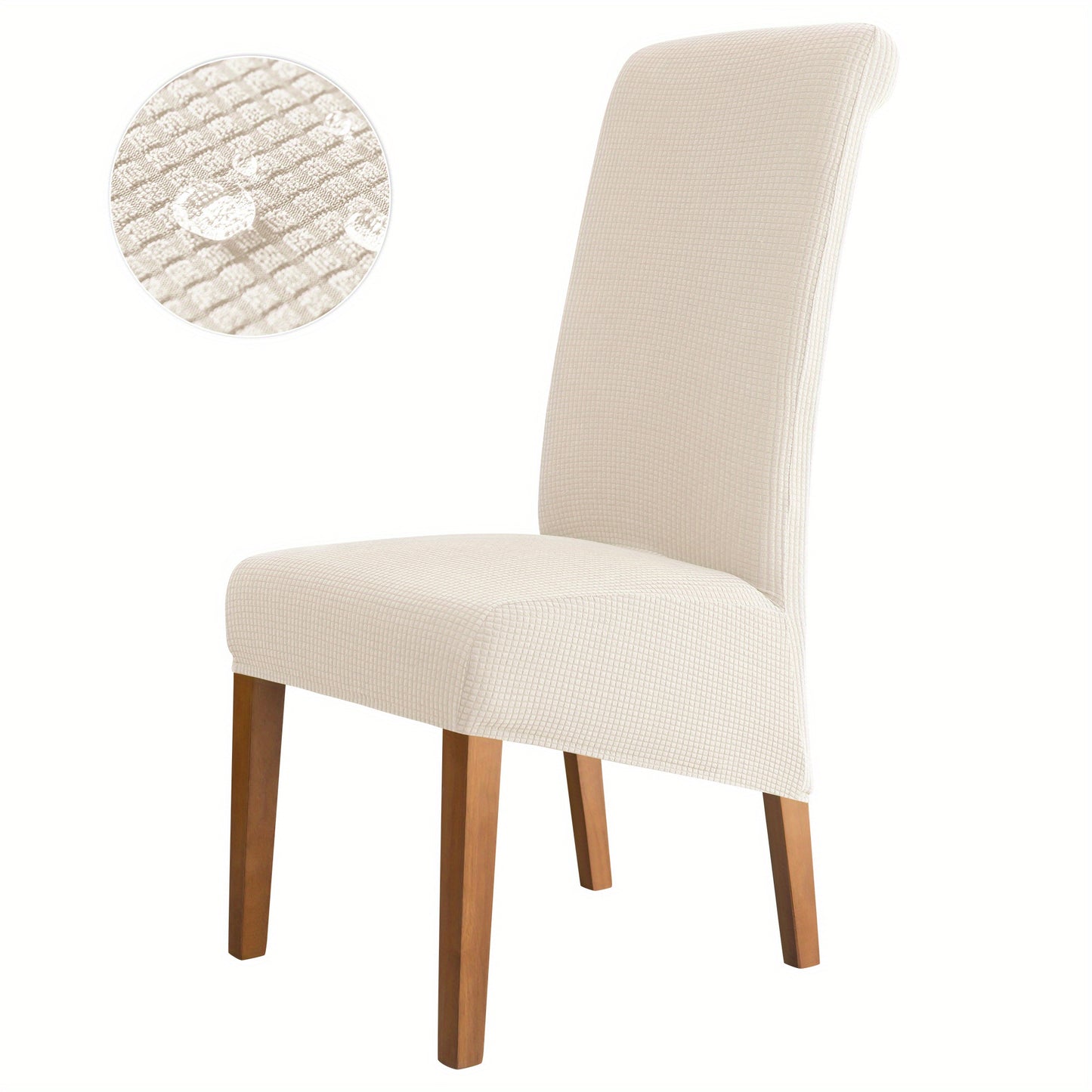 Water resistant dining chair slipcover for large chairs. Spill-proof and elastic, suitable for dining room, weddings, ceremonies, and banquets.