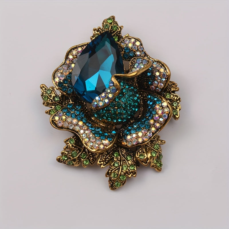 Elegant Vintage Crystal Rhinestone Flower Brooch Pin with Unique Irregular Shape - a Stylish Fashion Accessory