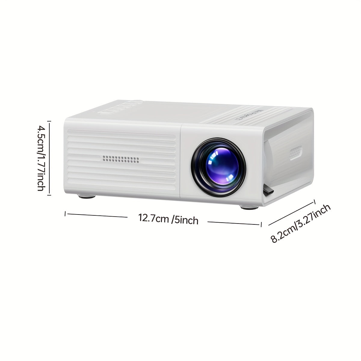 1080P portable projector with USB interface and remote control, compatible with various devices.