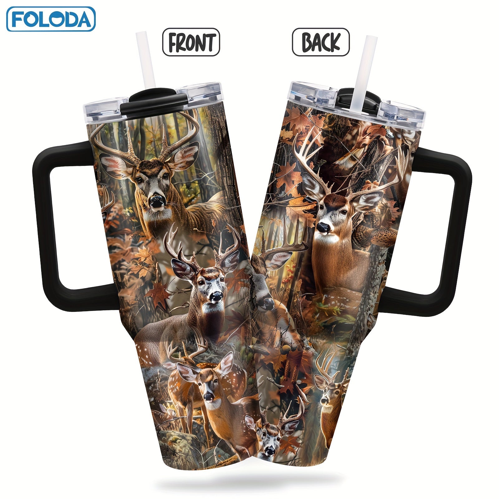 40oz Foloda Stainless Steel Insulated Tumbler with Hunting Theme, perfect for men on the go. Great gift for holidays or special occasions. Hand wash only. Ideal for running and outdoors.