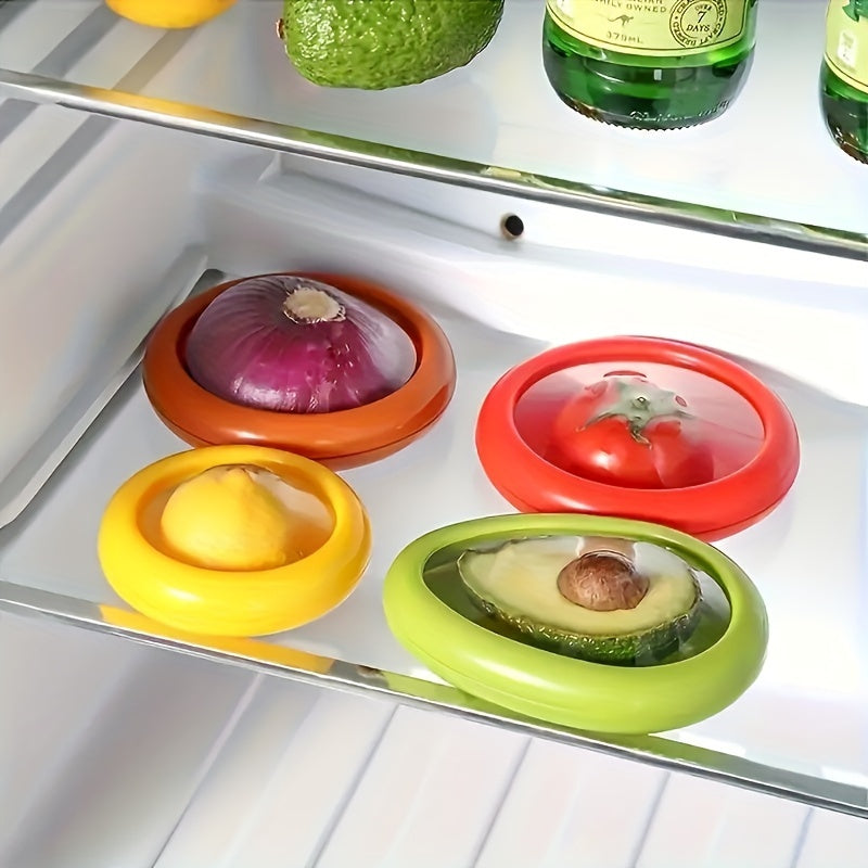 Set of 4 High-Quality Silicone Fruit and Vegetable Storage Boxes for Avocado, Tomato, Onion, Lemon - Perfect for Refrigerator and Reusable