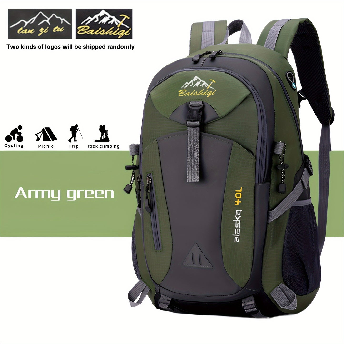 Sturdy polyester daypack for outdoor hiking with adjustable straps, water-resistant, lightweight, and stain-resistant. Suitable for travel, fitness, and leisure activities. Hand wash