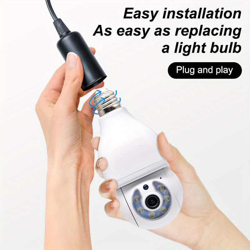 The Teruhal 2MP WiFi Light Bulb Security Camera is a versatile indoor surveillance camera with PTZ 360° view, motion detection, and two-way audio. It is smartphone compatible and easy to install with an E27 base. No battery is required for operation.