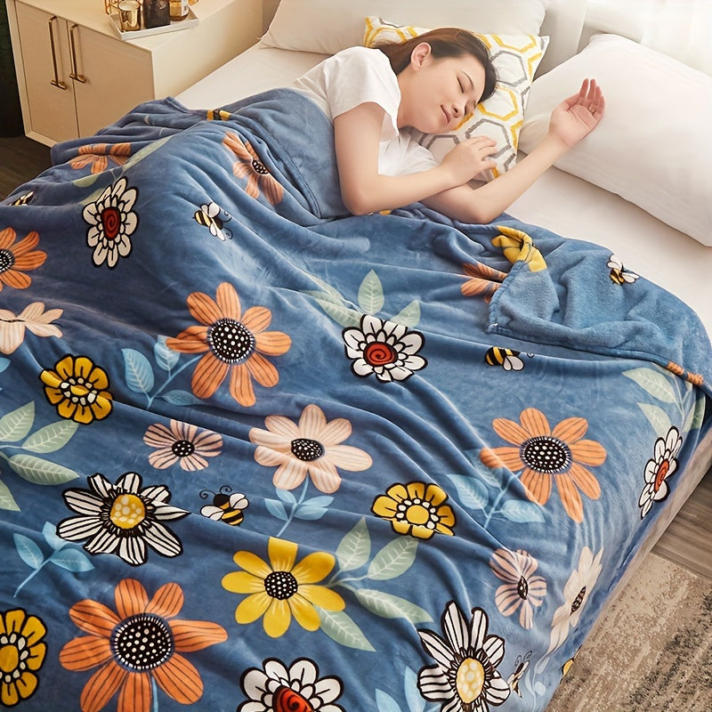 Soft and cozy contemporary floral fleece throw blanket made of knitted polyester. Perfect for all seasons, this blanket is ideal for use in the bedroom, guest room, office, or during car travel. It is machine washable and makes for a great multipurpose