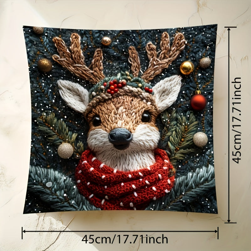 Zamonaviy uslubdagi rengey xristmas shlyapa yostiq qopqog'i, o'lchami 44.96x44.96 sm. Yashirin fermuari bilan to'qilgan polyesterdan tayyorlangan. Mashinada yuvish mumkin, allergiya keltirmaydi. Yashash xonasi divani va yotoqxona bezatish uchun mos.