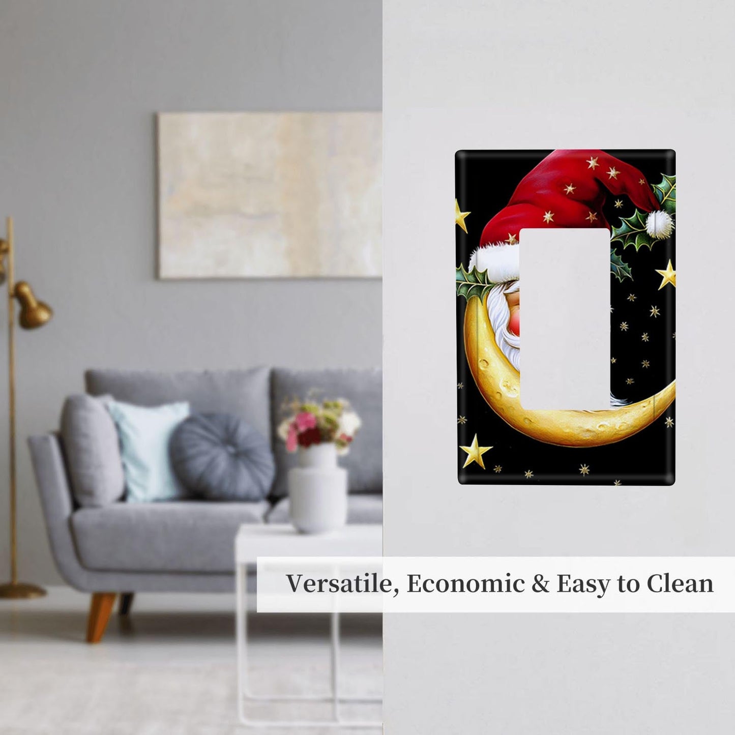 Santa Moon Modern Art Style Wall Art, Ideal for Bathroom, Bedroom, and Living Room, Perfect for Home Decoration, Available in 1Gang or 2Gang sizes