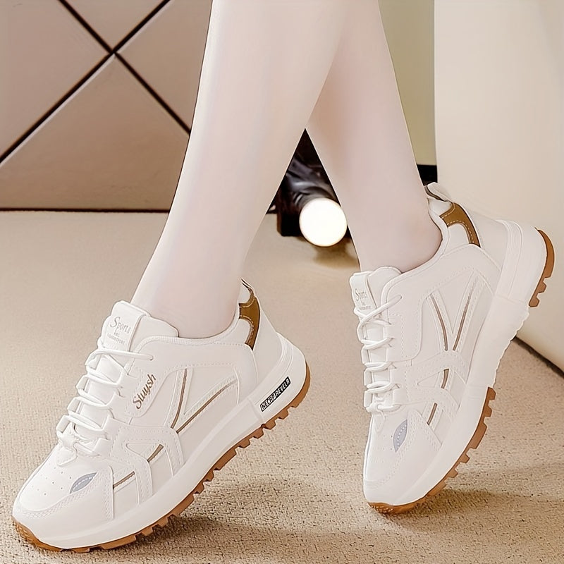 Exclusive Women's Fashion Sneakers: Lightweight Lace-up Running Shoes with Solid Color Low Top, Plain Toe, and Hand Washable Design. Features All-Season Rubber Sole, EVA Insole, and Fabric