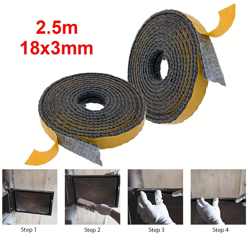 Fireplace Sealing Rope - High-Temperature, 1.8cm/0.7 inch Wide, 250cm/98 inch Long, 18x3mm, 0.012 inch Thick - Ideal for Wood-Burning Stoves and Fireplaces, 2.5M