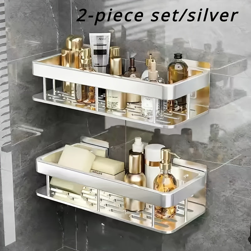 Wall-mounted bathroom shelf, rack, and adhesive shower basket for toiletries, cosmetics, sundries, seasoning bottles, bathroom and kitchen storage.