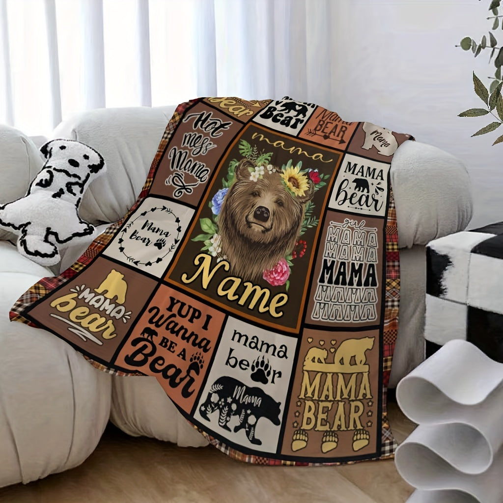 Gift the Mama Bear Throw Blanket to Mom - Reversible, Modern Design, Perfect for all Seasons, Easy to Clean, Vibrant Digital Print, Made of Polyester, Versatile Use, Adorable Animal Theme, Knitted Texture, Ideal for Mother's Day, Birthday, Thanksgiving