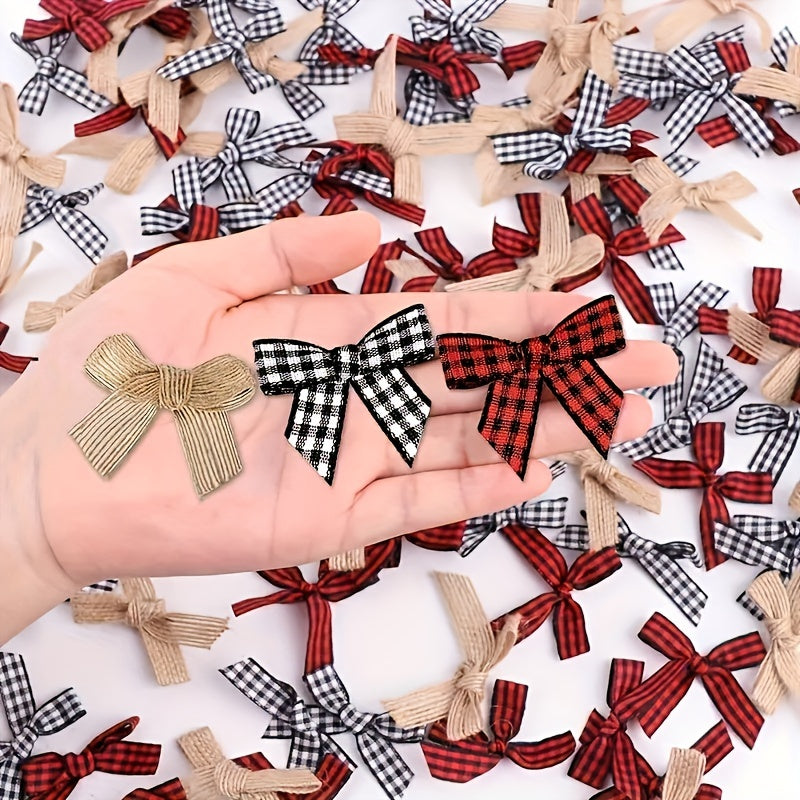 30 Mini Red & Black Plaid Ribbon Bows - Ideal for Christmas and Holiday Decor