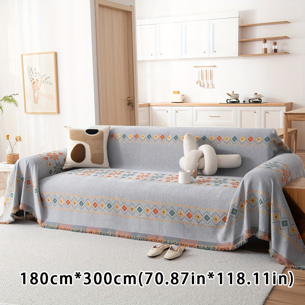 Thick Chenille Boho Sofa Throw Blanket with Pet Protection & Non-slip Design for Home Decoration.