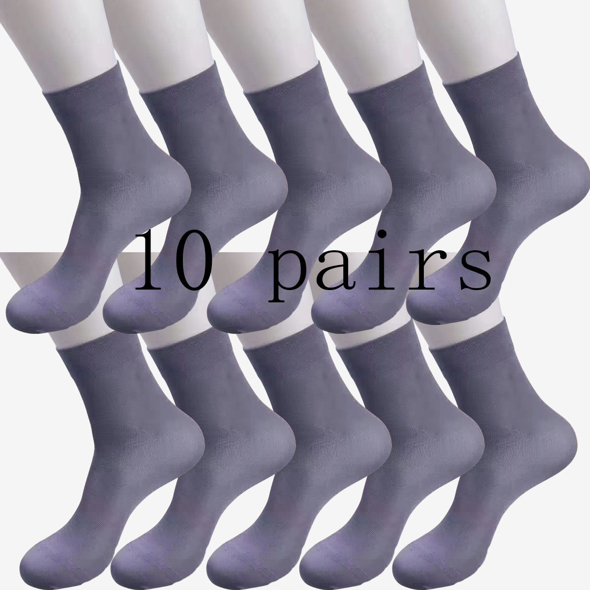 10 pairs of men's ultra-thin, sweat-wicking mid-calf socks for daily wear and sports, made of a breathable polyester spandex blend in solid colors.