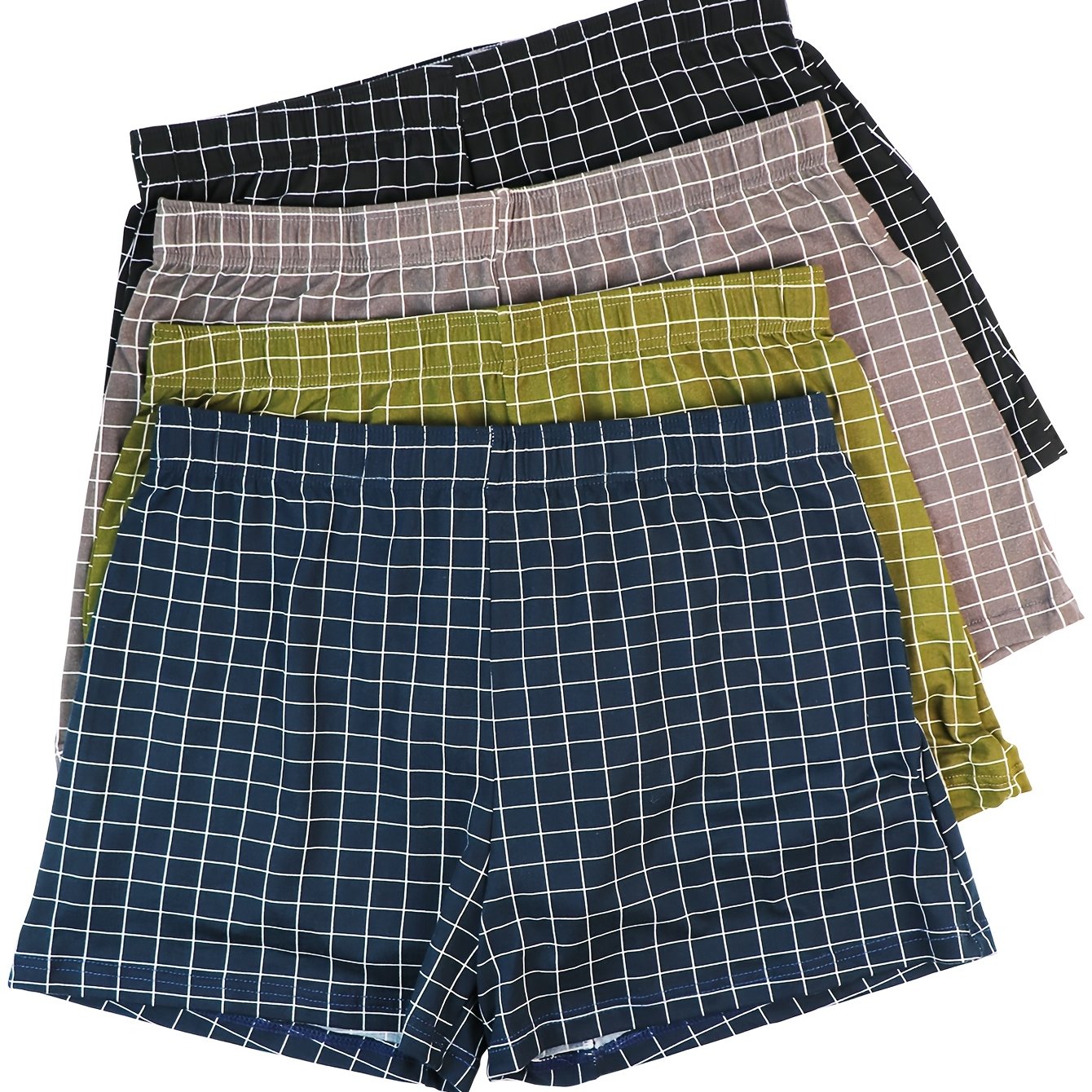 Men's 4pcs Classic Plaid Print Underpants, Trendy and Comfortable.