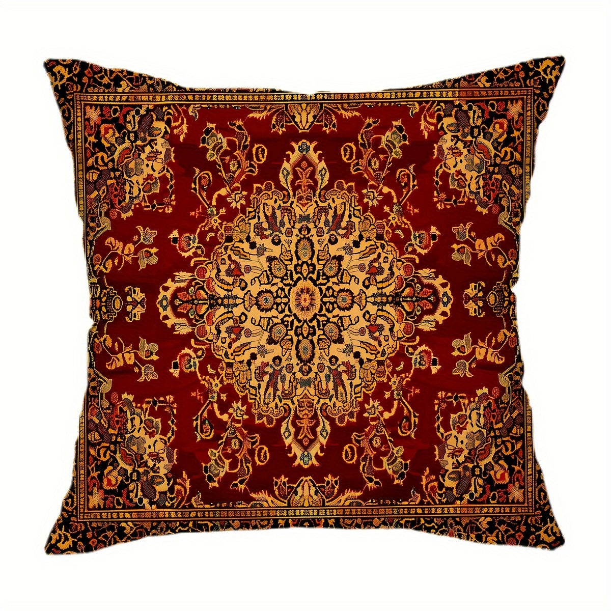 Geometric red tribal printed throw pillow cover in two sizes, perfect for home decor in living room or bedroom. Does not include pillow insert.