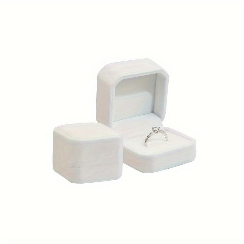 Elegant velvet jewelry box with cufflink compartment, classic design for rings, earrings, and necklaces. Soft fabric interior, available in multiple colors. Ideal gift packaging for special occasions.