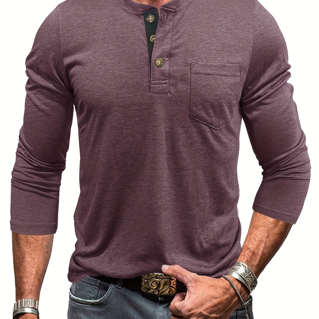 Men's olive green Henley shirt in big & tall sizes, perfect for outdoor activities. Casual, comfy, with stretch and long sleeves.