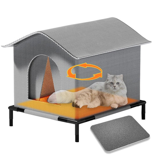 1pc Classic Oxford Cloth Outdoor Cat House with Raised Stand, Double-Sided Mat, Aluminum Foil Insulation, Weatherproof & Insulated Feral Cat Shelter, Pre-Assembled for Multiple Kittens &