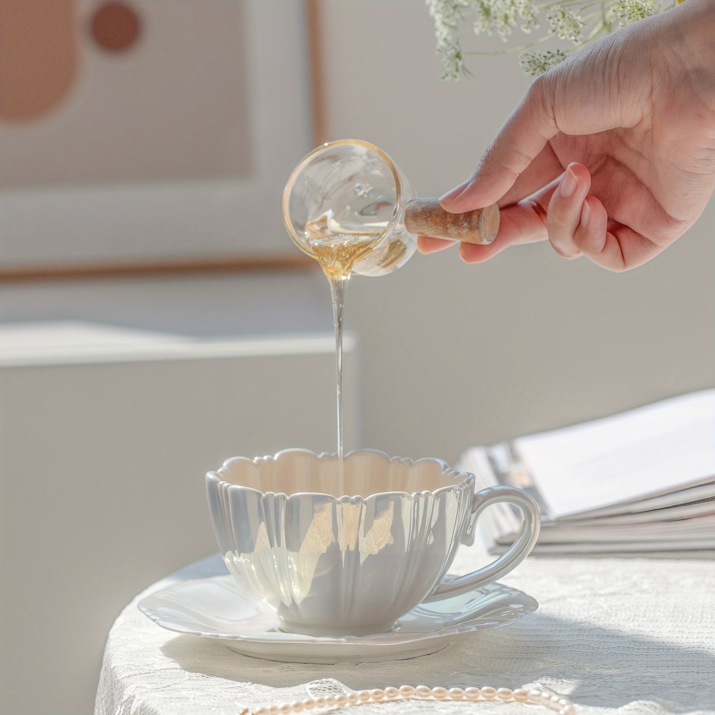 Floral ceramic tea cup set for tea time at home or office, perfect for girls and couples.