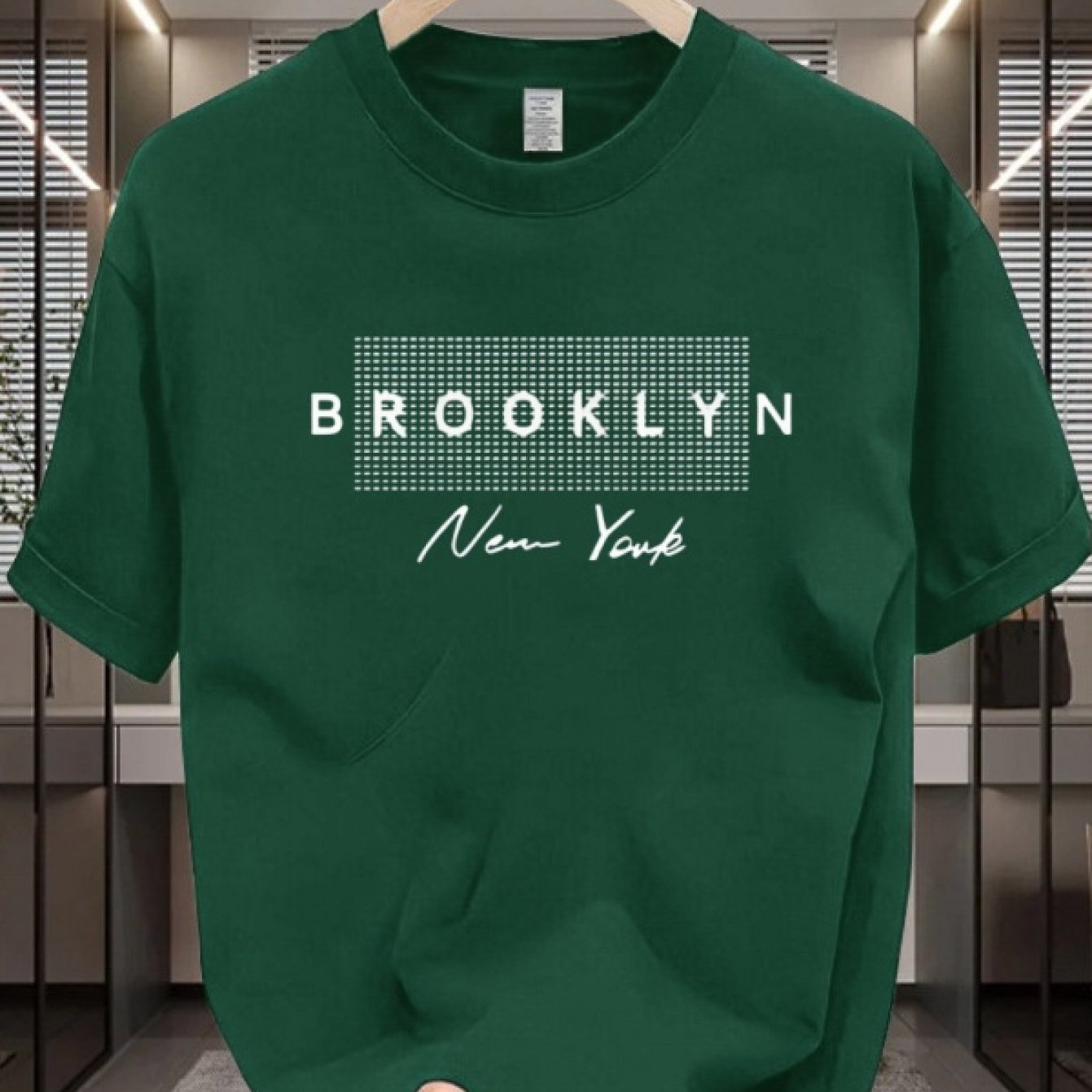 Футболка с графикой Brooklyn NYC для мужчин, круглый вырез, короткий рукав, 100% хлопок, комфортная посадка, 200 г/м²