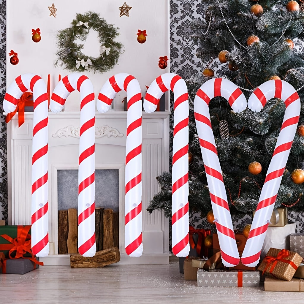 Set of 4 giant inflatable candy canes for festive holiday decor, no electricity required, perfect for New Year's parties.