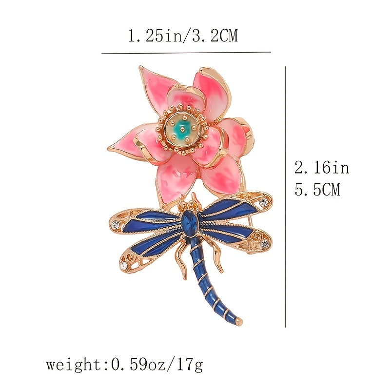 Stylish Enamel Lotus Flower and Dragonfly Brooch With Rhinestones - A Versatile Fashion Accessory for Women