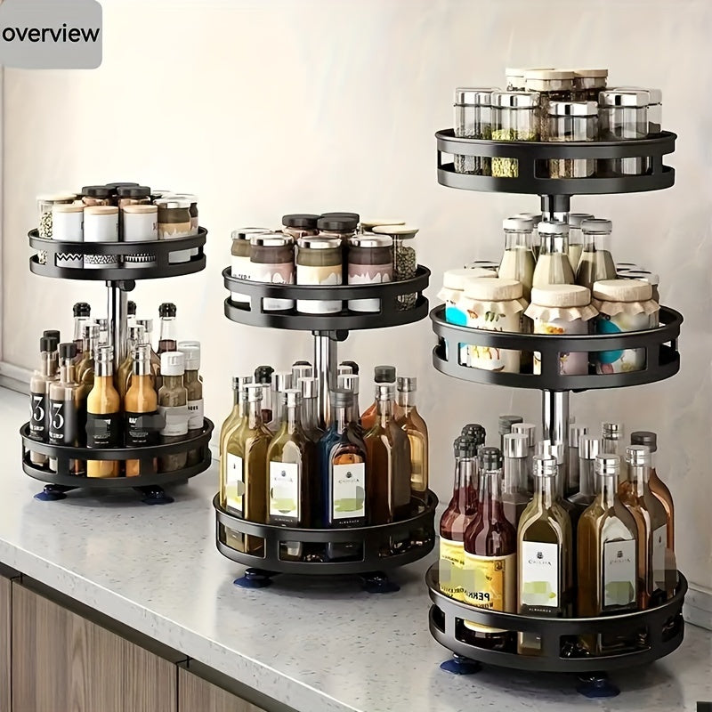 Round 3-Tier Rotating Storage Rack for Kitchen - Versatile Organizer for Spices, Cosmetics, Salt, Sauce, and Vinegar!