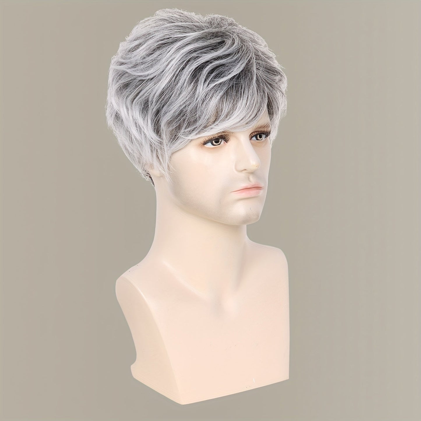 20.32 cm Synthetic Hair Wig in a Stylish Silvery Gray Shade with Bangs