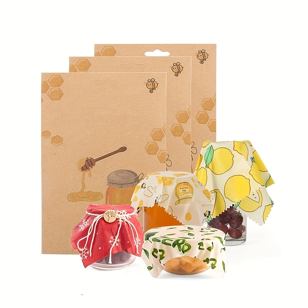 Reusable Beeswax Wraps Set of 3 - Stylish Kitchen Storage Solution for Keeping Food Fresh