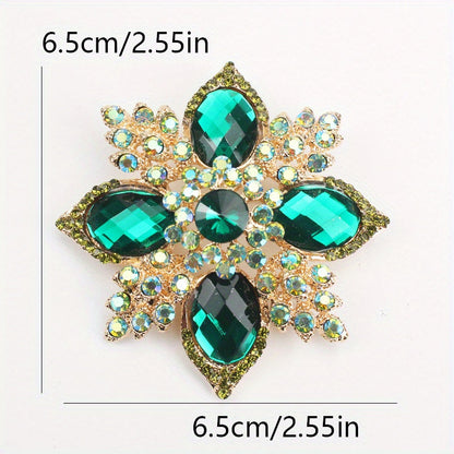 Luxurious Fashion Accessory: Vintage Green Rhinestone Flower Brooch with Baroque Elegance, Quadrangular Cross Design, and Irregular Shape