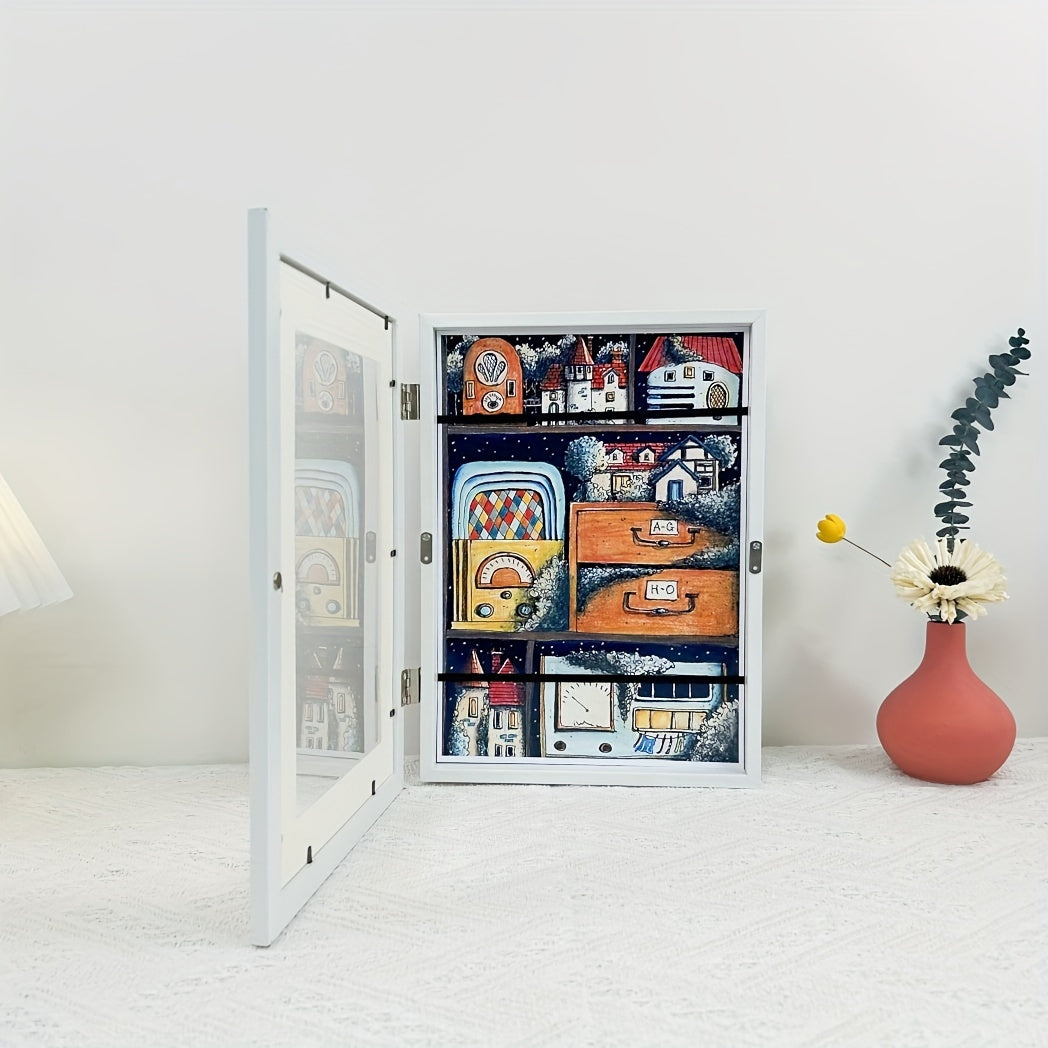 Children's art picture storage frame with a two-fold A4 wooden photo frame.