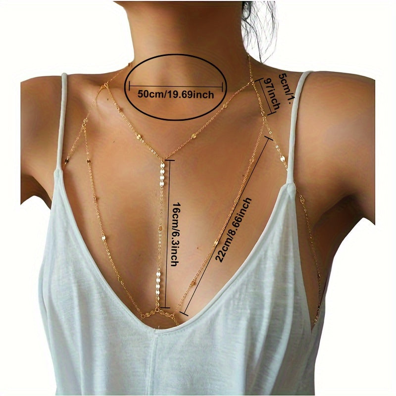 Glamorous Boho-Chic Body Chain with Sequin Bra and Mini Coin Accents - Stylish Layered Bikini Beach Party Accessory, Trendy Alloy Jewelry for Women