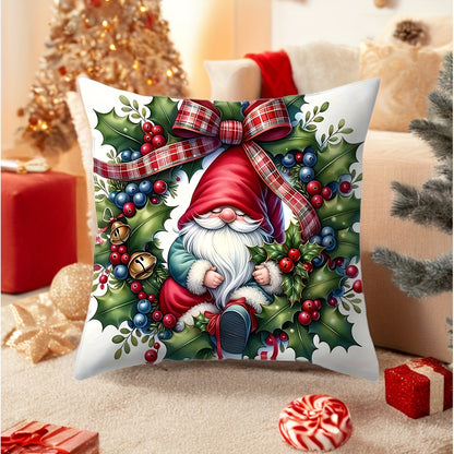 Gnome and Truck Christmas throw pillow cover in contemporary style, zippered polyester case for living room decor.