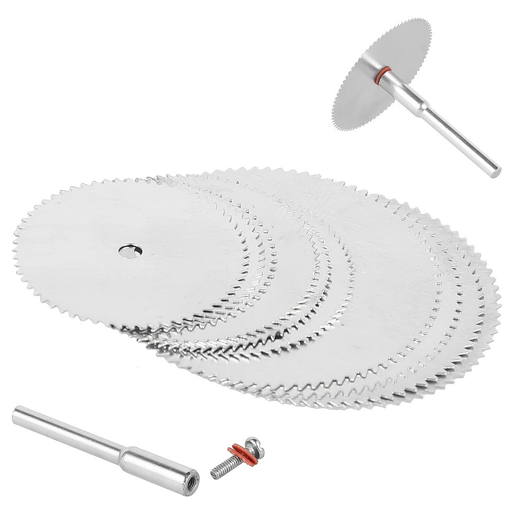 11-piece set of HSS Circular Saw Blades for wood cutting, includes 10 blades and 1 pole.