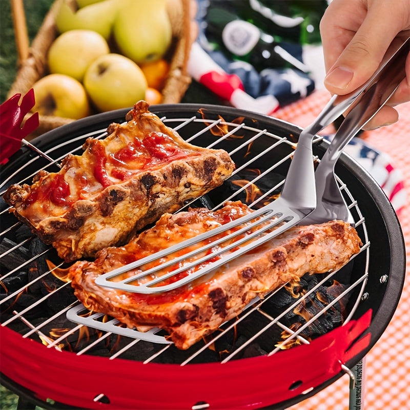 One multifunctional stainless steel serving tong for buffet, fish frying, bread, steak, salad, and dessert - perfect for effortless food prep and presentation.