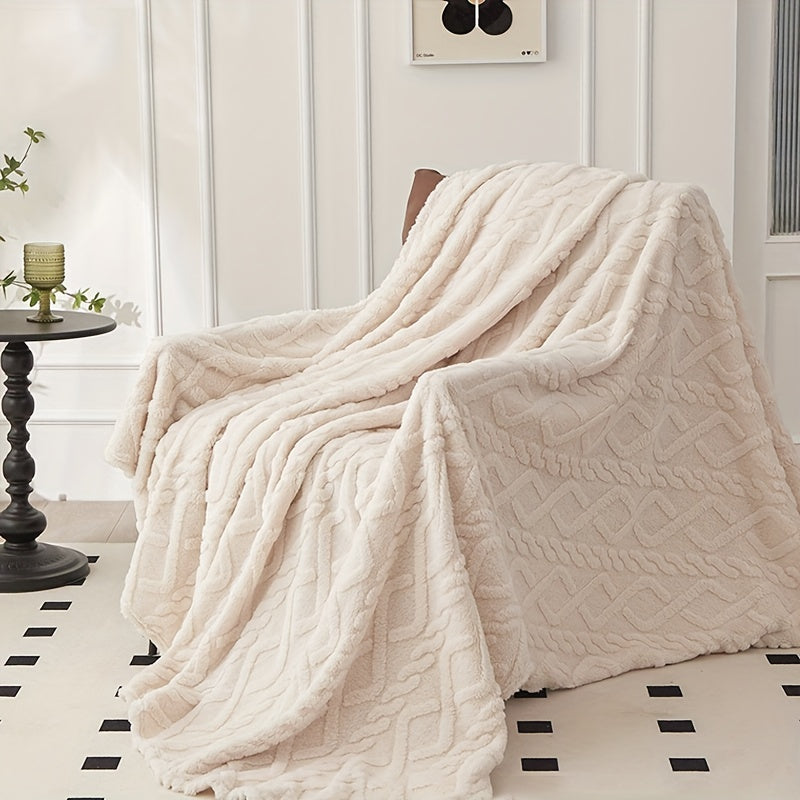 Luxurious Lamb Fleece Blanket with Stylish 3D Design, Plush and Cozy Thick Material, Ideal for Bed, Couch, or Travel. Soft, Warm, and Multipurpose for All Seasons.