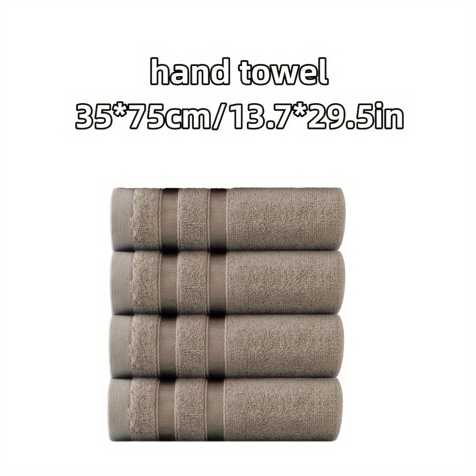 4-Pack of soft and absorbent bamboo hand towels for bathroom with a skin-friendly design featuring a contemporary striped pattern and space theme. Made with 70% bamboo fiber, 18% cotton, and 12% polyester, these towels have a weight of 420gsm and measure