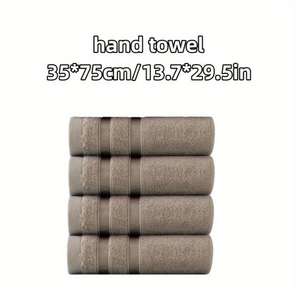 4-Pack of soft and absorbent bamboo hand towels for bathroom with a skin-friendly design featuring a contemporary striped pattern and space theme. Made with 70% bamboo fiber, 18% cotton, and 12% polyester, these towels have a weight of 420gsm and measure