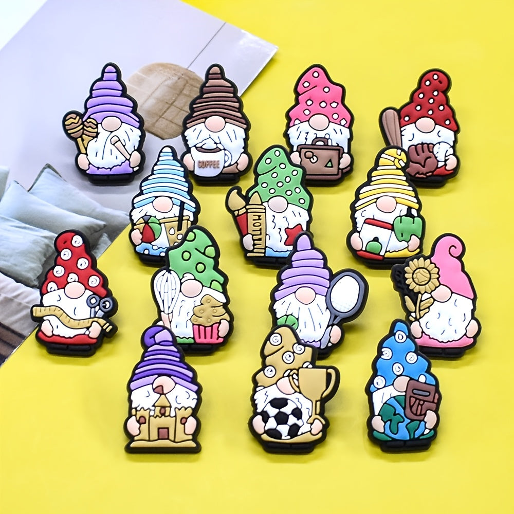 A set of 25 plastic pins featuring a green cake, camera, apple, football, volleyball, and gnome series patterns. These pins are suitable for decorating backpacks, collars, and other handmade accessories.