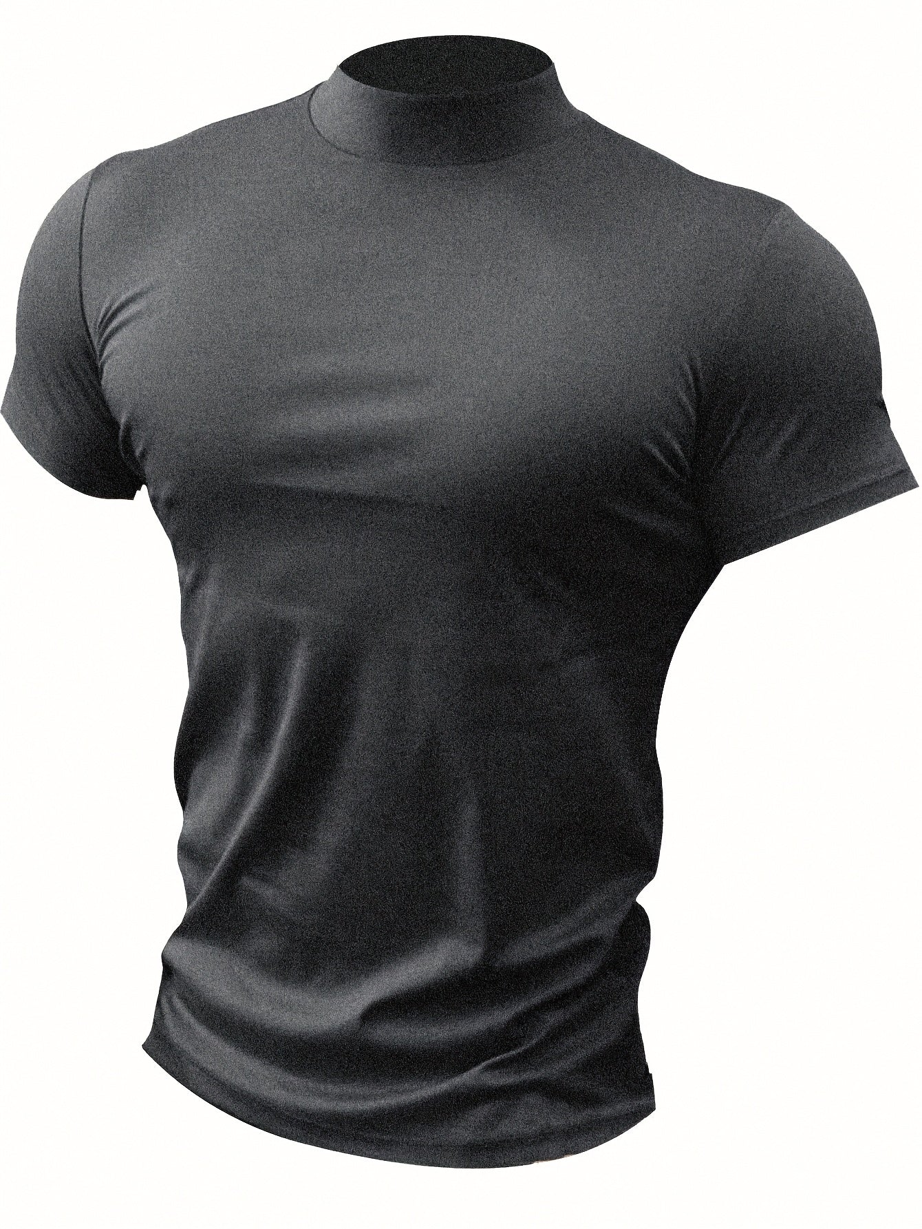 Men's slim-fit short-sleeve t-shirt with stand-up collar, ideal for outdoor activities, gym wear, or layering.