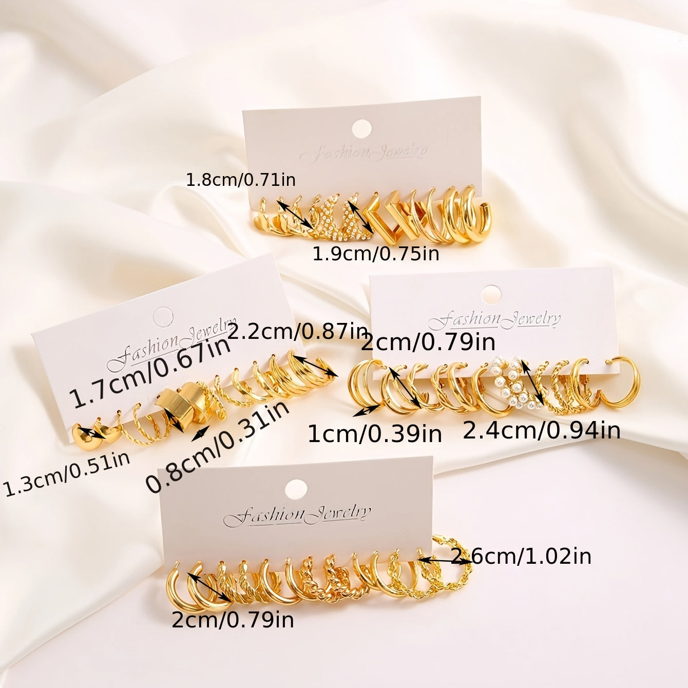 48pcs Golden-Tone Hoop Earrings Set - Zinc Alloy with Stainless Steel Posts, Ideal for Casual Wear & Gifting, Novelty Design