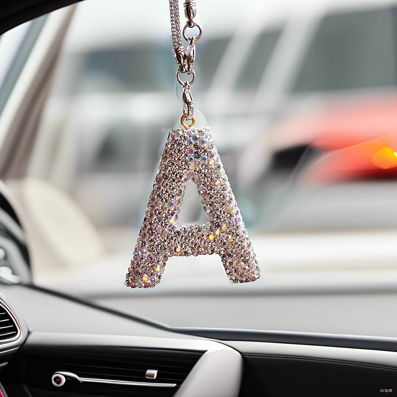 Crystal Bling Alphabet Letter Pendant for Vehicle Mirror - Durable Metal Material