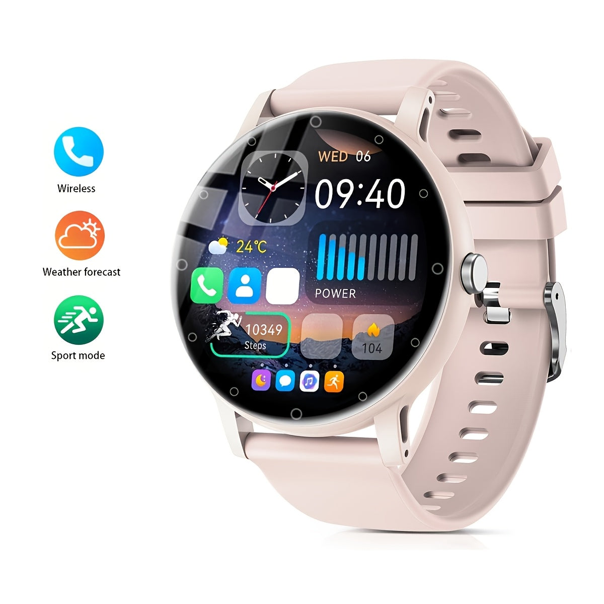 3.53cm Full Touch Smart Watch with Sleep Tracker, Wireless Call, Pedometer, Music Control, 100+ Sport Modes, Ai Control, Games, Fitness Tracker for Android/ IOS Phones. Ideal for Women and