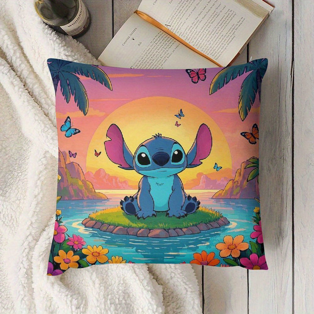 Two-pack polyester throw pillow covers featuring Disney Stitch and Angel themes, measuring 45.72x45.72 cm. These decorative cushion cases are perfect for adding a touch of whimsy to your sofa, living room, or outdoor decor.