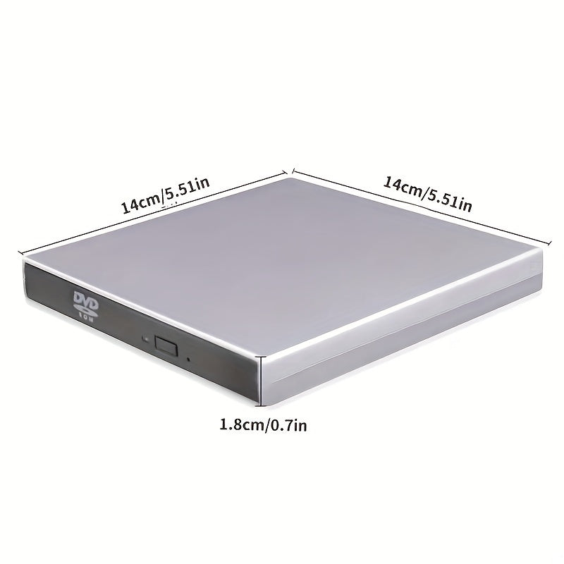 Portable external CD/DVD drive with USB 3.0 Type C for laptop, compatible with Windows, Linux, and MacOS.