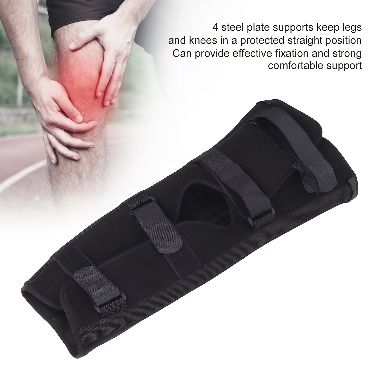 Adjustable Knee Brace with Steel Plate for Postoperative Support, Basketball, Fracture, Dislocation - Buckle Closure, Dry Clean Only, No Electricity Needed.