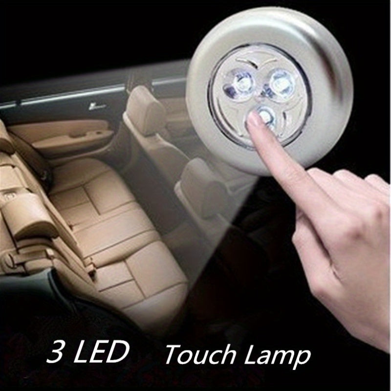 Touch light with 3 LEDs for cabinets and hallways, no batteries included.