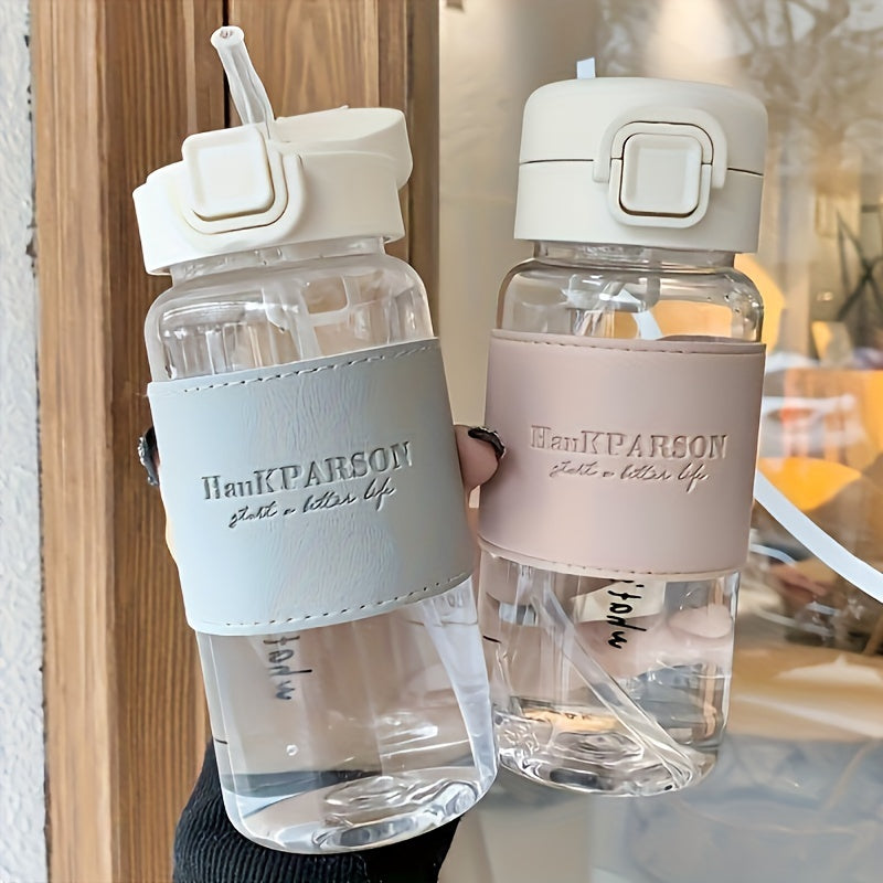 500ml/17oz HankPARSON sports water bottle with straw and flip-top lid made of PET. Ideal for outdoor sports, gym, and travel. Pack of 1.